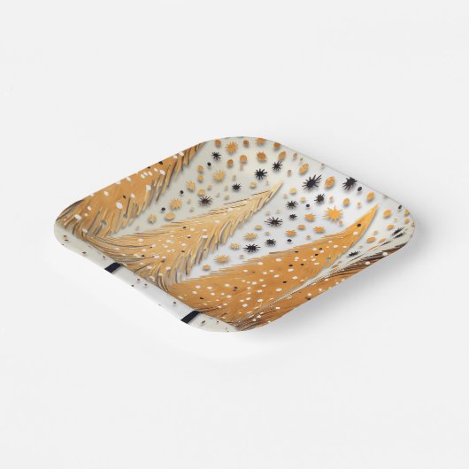 ゴールデンクリスマスツリーシャイニースノーフレークの休日 ペーパープレート (傾斜あり)