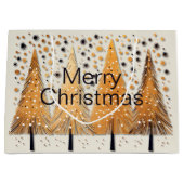 ゴールデンクリスマスツリーシャイニースノーフレークの休日 ラージペーパーバッグ (正面)