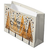 ゴールデンクリスマスツリーシャイニースノーフレークの休日 ラージペーパーバッグ (正面アングル)