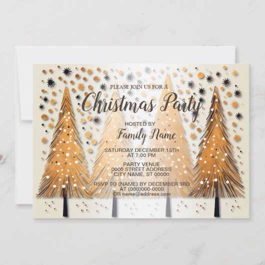 ゴールデンクリスマスツリーシャイニースノーフレークの休日 招待状 (正面)