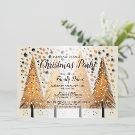ゴールデンクリスマスツリーシャイニースノーフレークの休日 招待状 (スタンド正面)
