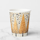 ゴールデンクリスマスツリーシャイニースノーフレークの休日 紙コップ (正面)