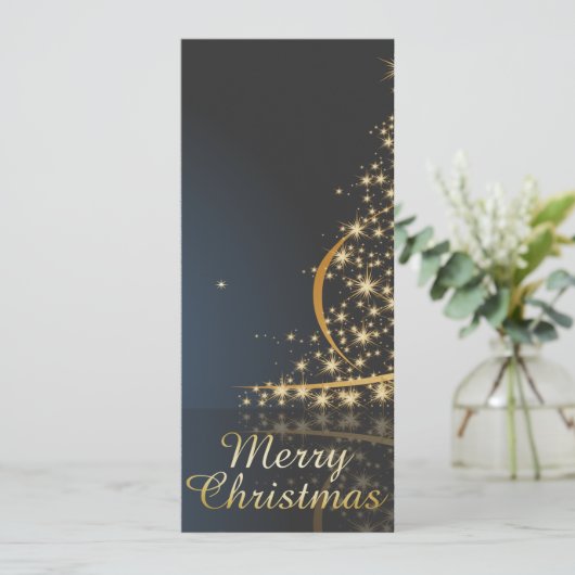 ゴールデンクリスマスツリー付きブルークリスマステーマ シーズンカード (スタンド正面)