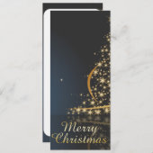 ゴールデンクリスマスツリー付きブルークリスマステーマ シーズンカード (正面/裏面)