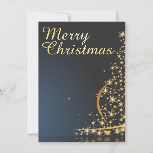 ゴールデンクリスマスツリー付きブルークリスマステーマ 招待状 (正面)