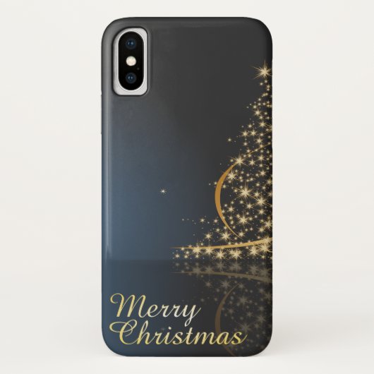 ゴールデンクリスマスツリー付きブルークリスマステーマ Case-Mate iPhoneケース (裏面)