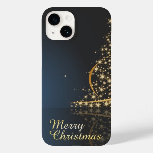 ゴールデンクリスマスツリー付きブルークリスマステーマ Case-Mate iPhoneケース (裏面)