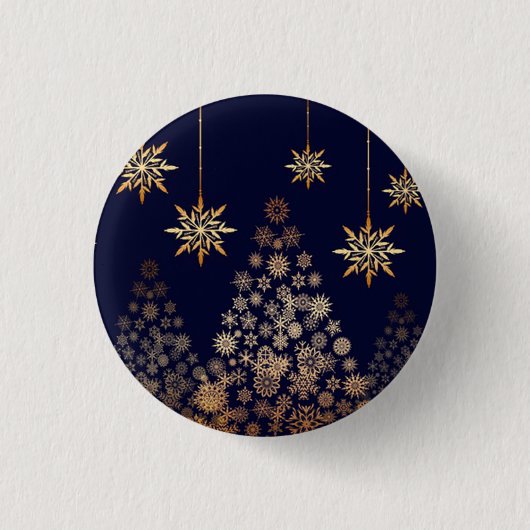ゴールデンクリスマスツリー広場の青い背景 缶バッジ (正面)