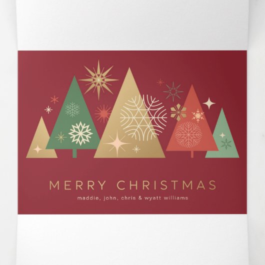 ゴールデンクリスマスツリー – エレガントフェスティバルの願い 三つ折りクリスマスカード (内部中)