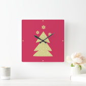 ゴールデンクリスマスツリー スクエア壁時計 (ホーム)