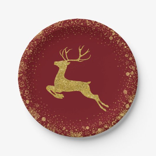 ゴールデンクリスマスディアーエレガントデザイン ペーパープレート (正面)