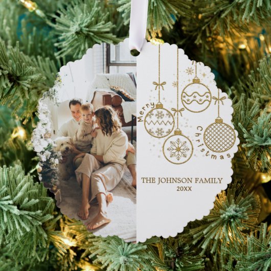 ゴールデンクリスマスデコレーションボール写真 オーナメントカード (インサイチュ (木))