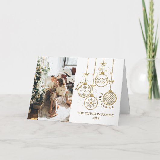 ゴールデンクリスマスデコレーションボール写真 案内状 (正面)