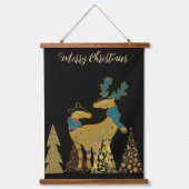 ゴールデンクリスマストナカイのカップルの木の壁の装飾 吊り下げ型タペストリー (正面)