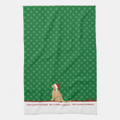 ゴールデンクリスマスドッググリーンキッチンタオルを持っている キッチンタオル (縦)