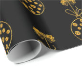 ゴールデンクリスマスバウブオンブラック ラッピングペーパー (ロールコーナー)