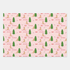 ゴールデンクリスマスビーチデイピンクギフトラップセット3 ラッピングペーパーシート