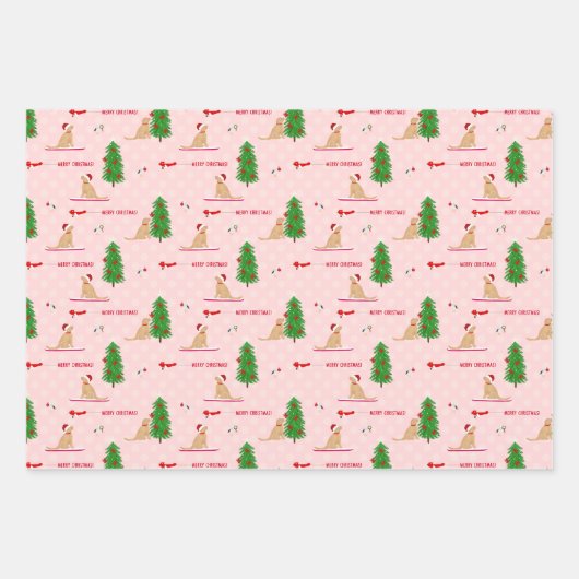 ゴールデンクリスマスビーチデイピンクギフトラップセット3 ラッピングペーパーシート (正面)