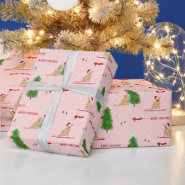 ゴールデンクリスマスビーチデイピンクギフトラップ ラッピングペーパー