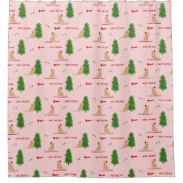 ゴールデンクリスマスビーチデイピンクシャワーカーテン シャワーカーテン