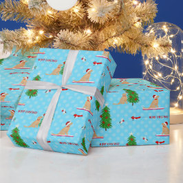 ゴールデンクリスマスビーチデイブルーギフトラップ ラッピングペーパー