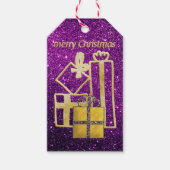 ゴールデンクリスマスプレゼントパープルフェイクグリッター ギフトタグ (正面)