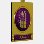 ゴールデンクリスマスプレゼントパープルフェイクグリッター ゴールドプレートバナーオーナメント (右)