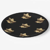 ゴールデンクリスマスベルズブラック金ゴールドパターンエレガント ペーパープレート (アングル)