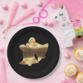 ゴールデンクリスマスベルズブラック金ゴールドフェスティバル エレガント ペーパープレート (パーティー)