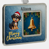 ゴールデンクリスマスベルレッドボーに囲まれたフェスティバル シルバープレートフレームオーナメント (右)