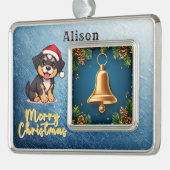 ゴールデンクリスマスベルレッドボーに囲まれたフェスティバル シルバープレートフレームオーナメント (左)