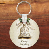 ゴールデンクリスマスベル光沢のある星グリーン離れ キーホルダー (正面)