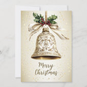 ゴールデンクリスマスベル光沢のある星グリーン離れ シーズンカード (正面)