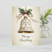 ゴールデンクリスマスベル光沢のある星グリーン離れ シーズンカード (スタンド正面)