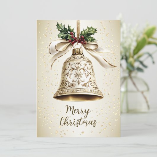 ゴールデンクリスマスベル光沢のある星グリーン離れ シーズンカード (スタンド正面)