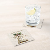 ゴールデンクリスマスベル光沢のある星グリーン離れ スクエアペーパーコースター (インサイチュ)