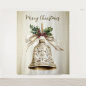 ゴールデンクリスマスベル光沢のある星グリーン離れ タペストリー (正面)