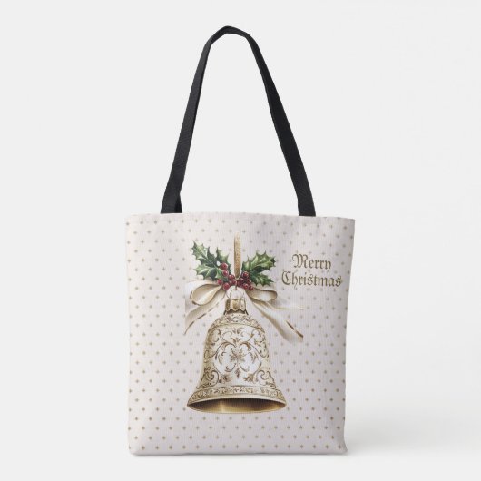 ゴールデンクリスマスベル光沢のある星グリーン離れ トートバッグ (裏面)