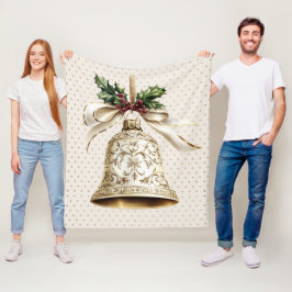 ゴールデンクリスマスベル光沢のある星グリーン離れ フリースブランケット