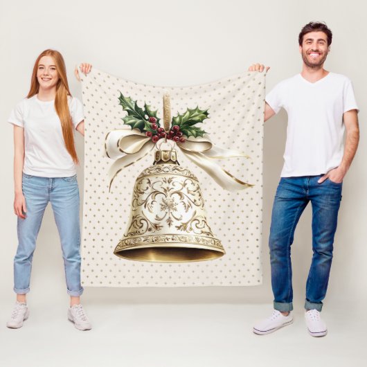 ゴールデンクリスマスベル光沢のある星グリーン離れ フリースブランケット (インサイチュ)