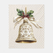 ゴールデンクリスマスベル光沢のある星グリーン離れ フリースブランケット (正面)