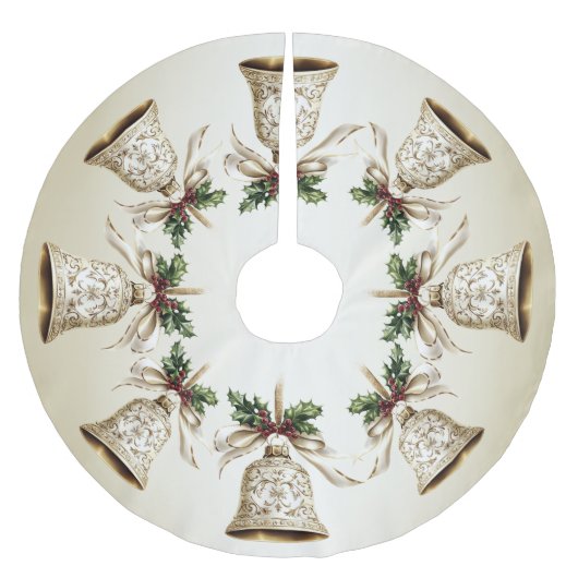 ゴールデンクリスマスベル光沢のある星グリーン離れ ブラッシュドポリエステルツリースカート (正面)