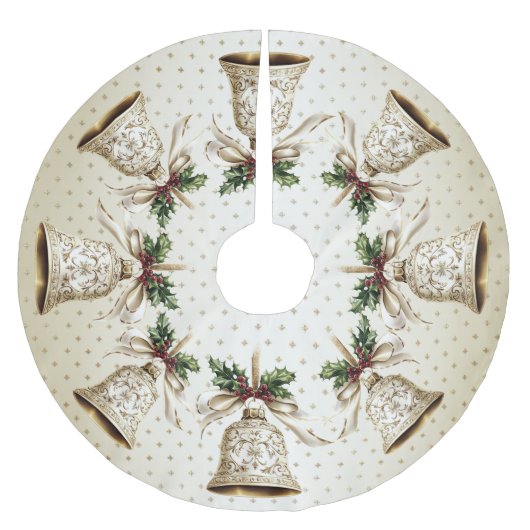 ゴールデンクリスマスベル光沢のある星グリーン離れ ブラッシュドポリエステルツリースカート (正面)