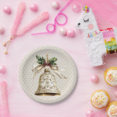 ゴールデンクリスマスベル光沢のある星グリーン離れ ペーパープレート (パーティー)