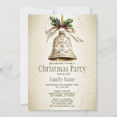 ゴールデンクリスマスベル光沢のある星グリーン離れ 招待状 (正面)