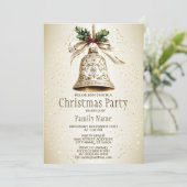 ゴールデンクリスマスベル光沢のある星グリーン離れ 招待状 (スタンド正面)