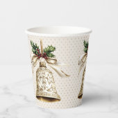 ゴールデンクリスマスベル光沢のある星グリーン離れ 紙コップ (正面)