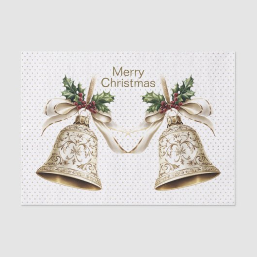 ゴールデンクリスマスベル光沢のある星グリーン離れ 薄葉紙 (正面)