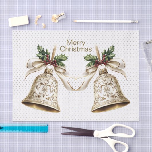 ゴールデンクリスマスベル光沢のある星グリーン離れ 薄葉紙 (クラフト)