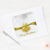 ゴールデンクリスマスベル&スノーフォール付きボウ スクエアシール (封筒)